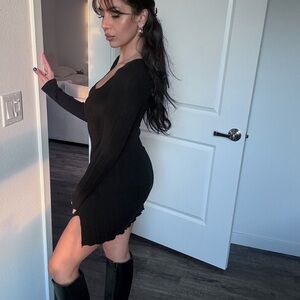 Oak + Fort Sexy Black Long Sleeve Dress
